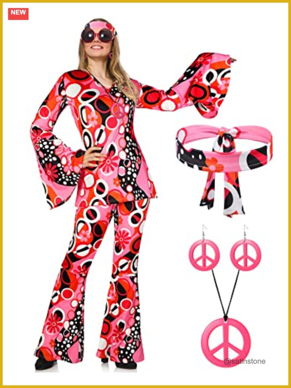 Haysandy Disco Costume Women 70s Hippie Bell Bottom Set